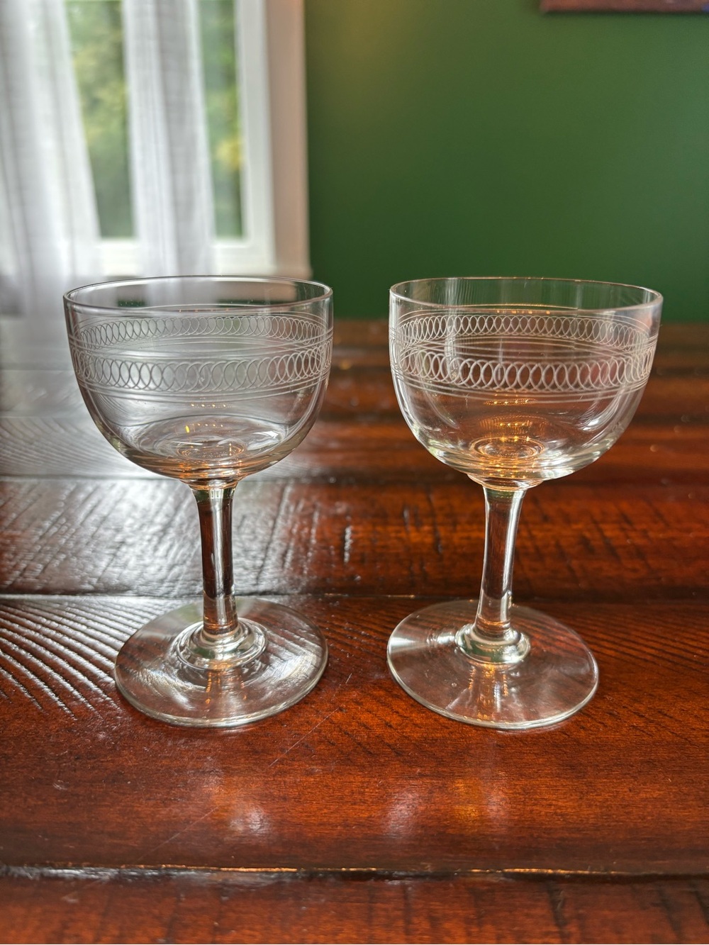 Vintage Etched Glass Coupe Wine Glasses - Clear (Set of 2)